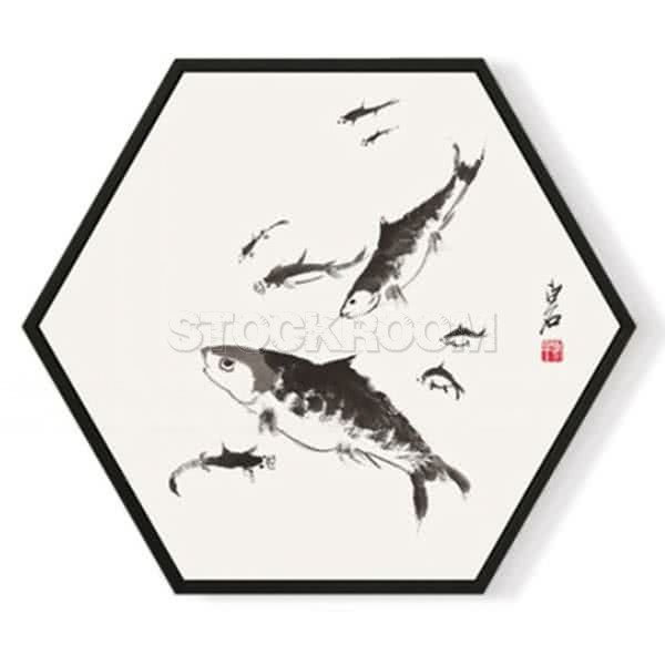 Stockroom Artworks - Hexagon Canvas Wall Art - Fishes - More Sizes