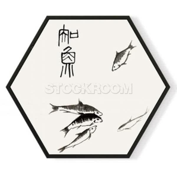 Stockroom Artworks - Hexagon Canvas Wall Art - Harmonious Fishes - More Sizes