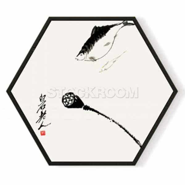 Stockroom Artworks - Hexagon Canvas Wall Art - Approaching Fish - More Sizes