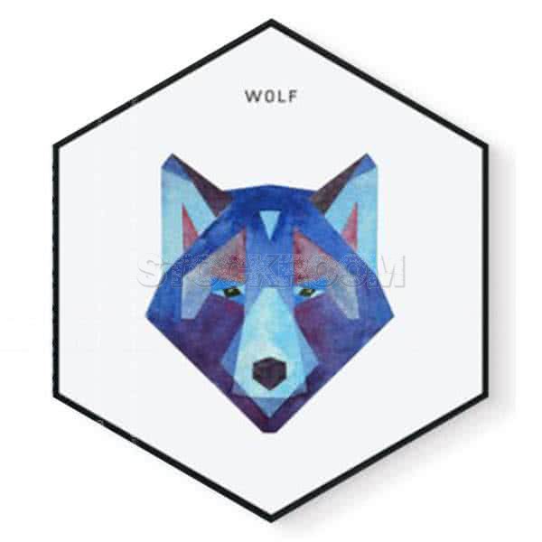 Stockroom Artworks - Hexagon Canvas Wall Art - Bluetone Geometric Wolf - More Sizes