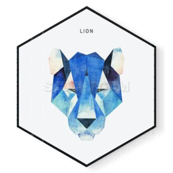 Stockroom Artworks - Hexagon Canvas Wall Art - Bluetone Geometric Lion - More Sizes