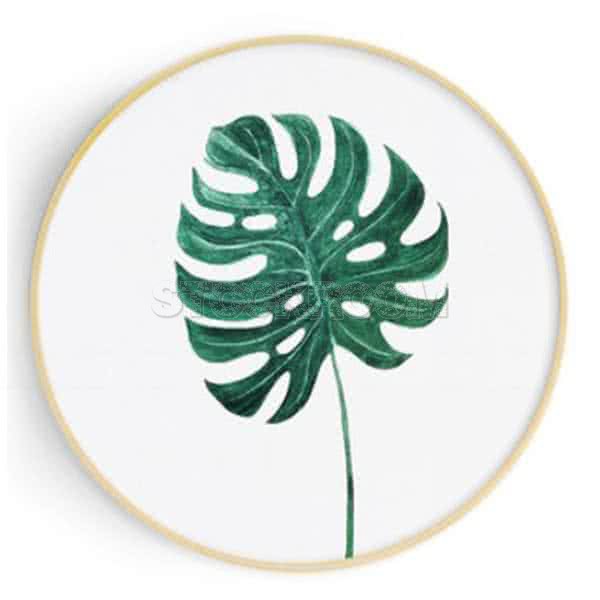 Stockroom Artworks - Circle Canvas Wall Art - Holey Monstera Leaf - More Sizes