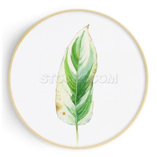 Stockroom Artworks - Circle Canvas Wall Art - Watercolor Linear Leaf - More Sizes