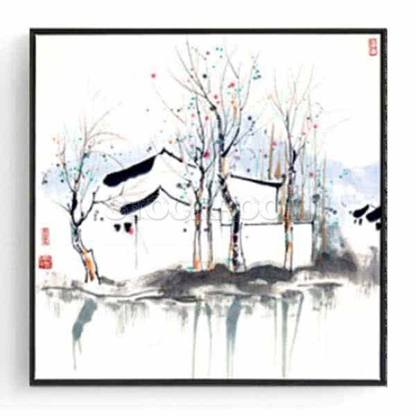 Stockroom Artworks - Square Canvas Wall Art - Lakeside Houses - More Sizes