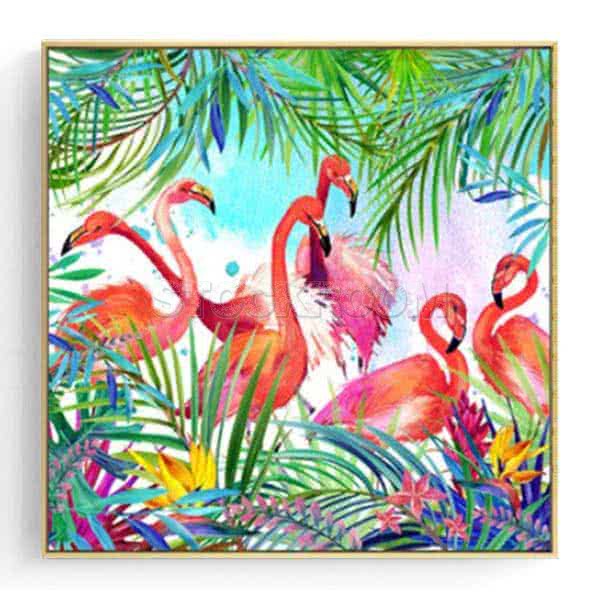 Stockroom Artworks - Square Canvas Wall Art - Six Flamingos - More Sizes