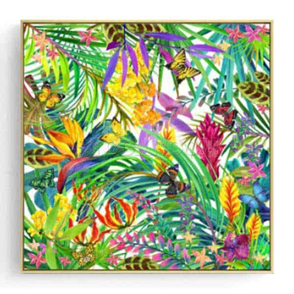 Stockroom Artworks - Square Canvas Wall Art - Butterflies and Leaves - More Sizes