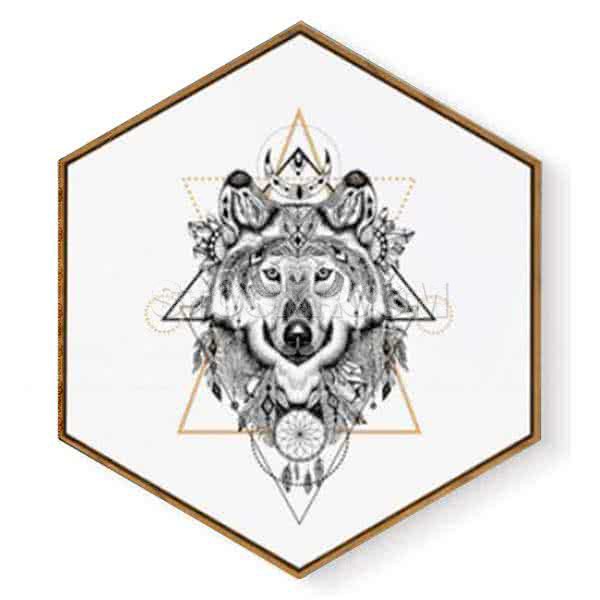 Stockroom Artworks - Hexagon Canvas Wall Art - Tattoo Wolf - More Sizes