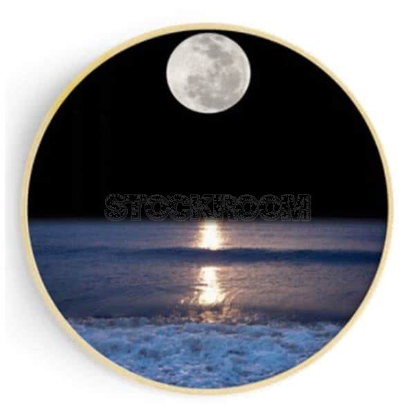 Stockroom Artworks - Circle Canvas Wall Art - Moon and Waves - More Sizes