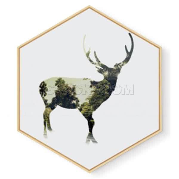 Stockroom Artworks - Hexagon Canvas Wall Art - Minimalist Stag - More Sizes