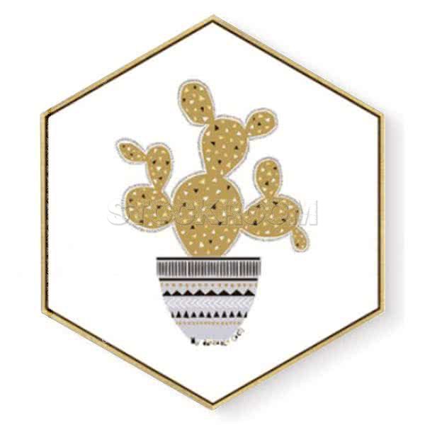 Stockroom Artworks - Hexagon Canvas Wall Art - Geometric Potted Cactus - More Sizes