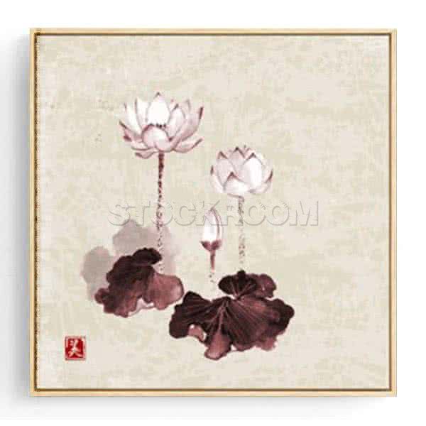 Stockroom Artworks - Square Canvas Wall Art - Three Lotuses - More Sizes