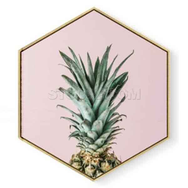 Stockroom Artworks - Hexagon Canvas Wall Art - Blush Pink Pineapple - More Sizes