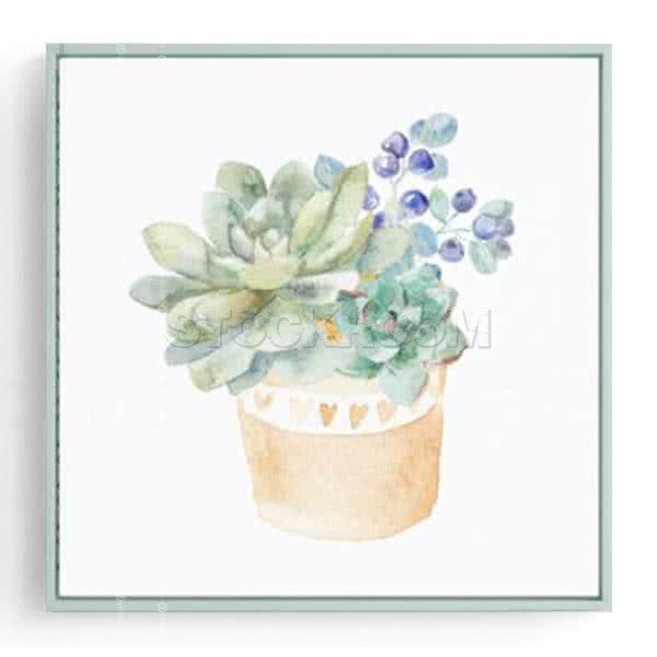 Stockroom Artworks - Square Canvas Wall Art - Potted Rosette with Flowers - More Sizes