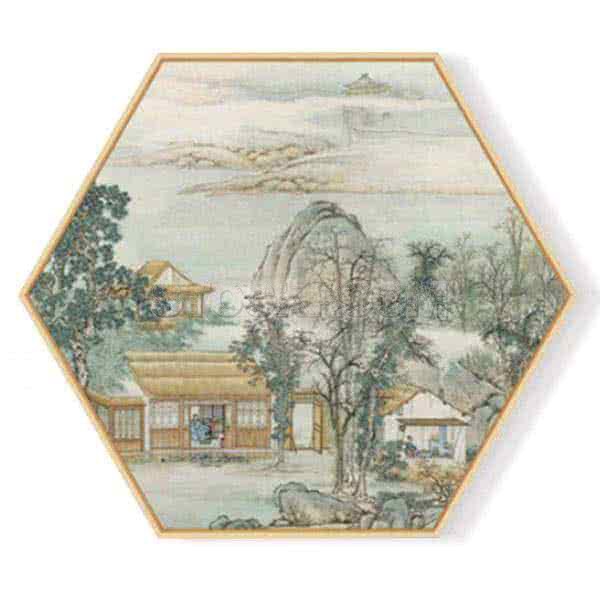 Stockroom Artworks - Hexagon Canvas Wall Art - Chinese Ancient Hosing - More Sizes