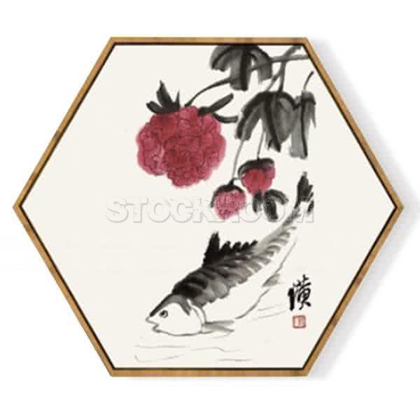 Stockroom Artworks - Hexagon Canvas Wall Art - Flowers and Fish - More Sizes