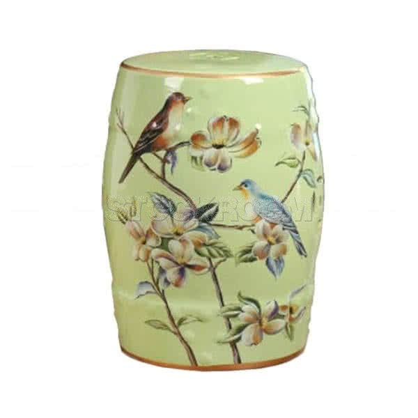 Pagoda Modern Chinese Painting Ceramic Drum Stool