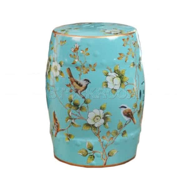 Pagoda Modern Chinese Painting Ceramic Drum Stool