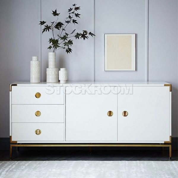 Fabrizio White Sideboard Cabinet with Brass Detail