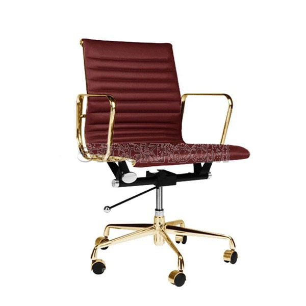 Eames Style Lowback Office Chair With Castors - Gold Frame