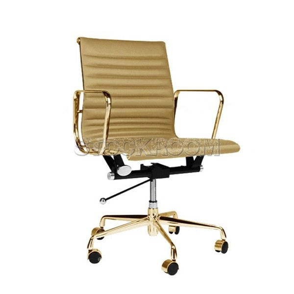 Eames Style Lowback Office Chair With Castors - Gold Frame