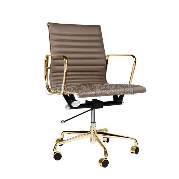 Eames Style Lowback Office Chair With Castors - Gold Frame