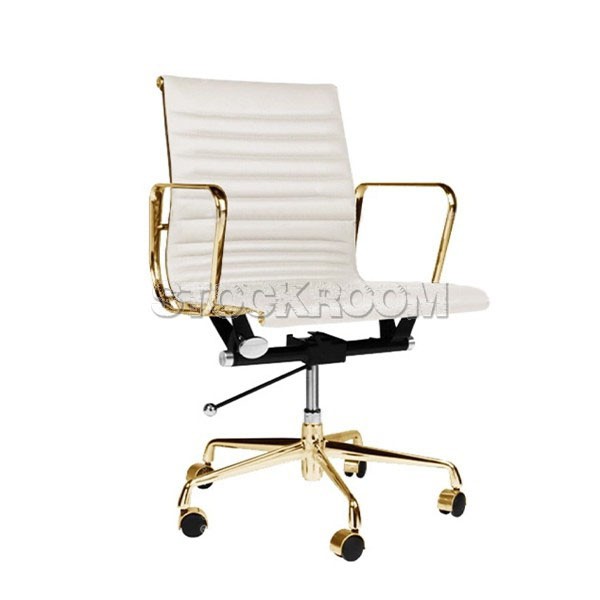 Eames Style Lowback Office Chair With Castors - Gold Frame