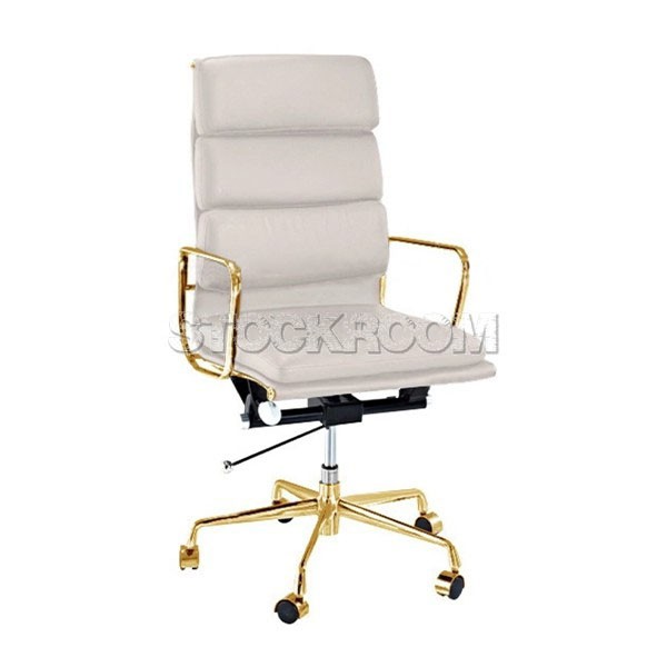 Eames Style Softpad Highback Office Chair With Castors - Gold Frame