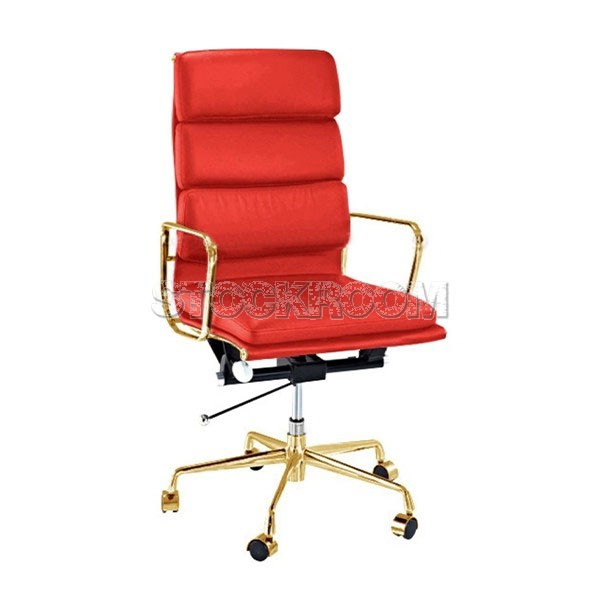 Eames Style Softpad Highback Office Chair With Castors - Gold Frame