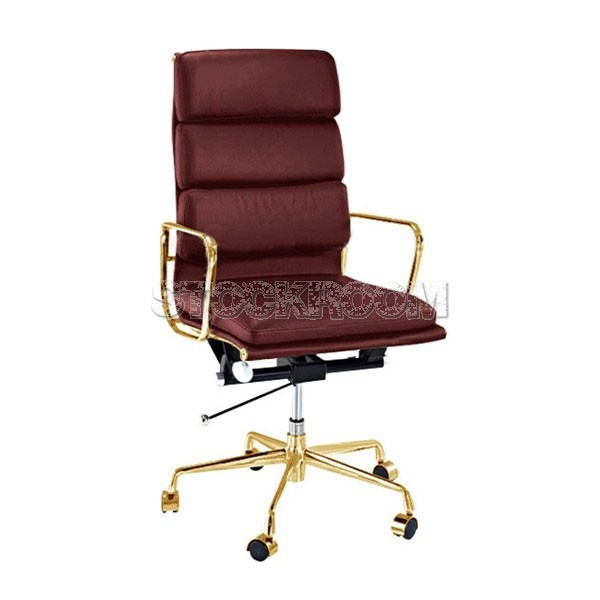 Eames Style Softpad Highback Office Chair With Castors - Gold Frame