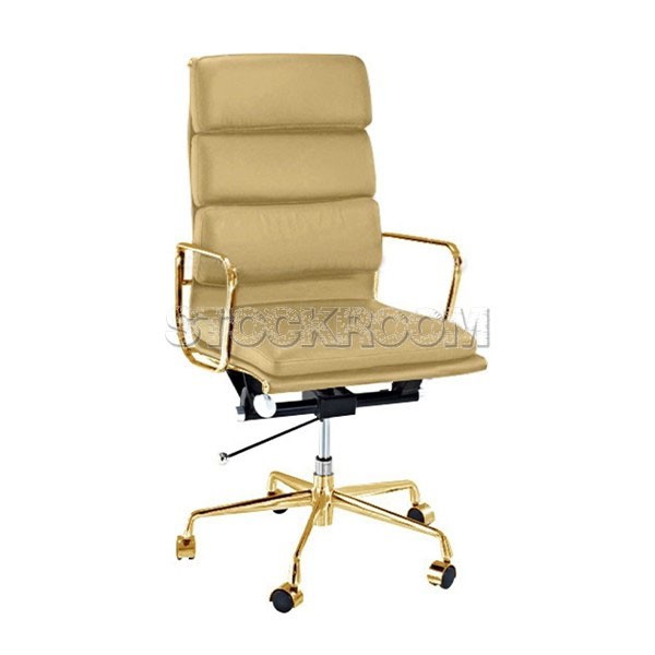 Eames Style Softpad Highback Office Chair With Castors - Gold Frame