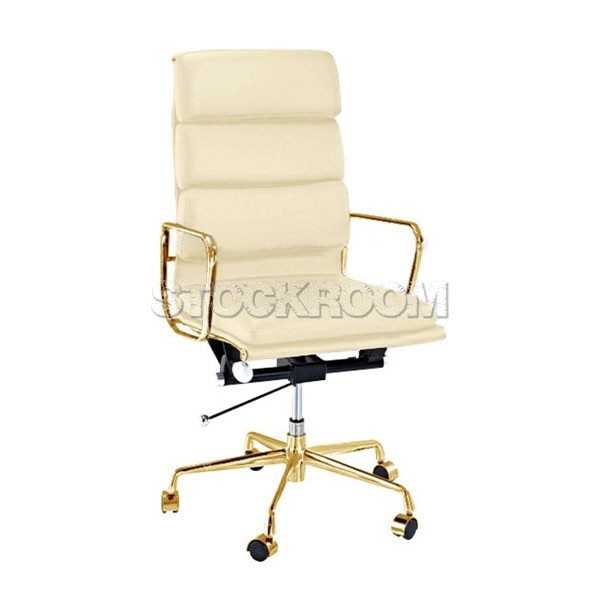 Eames Style Softpad Highback Office Chair With Castors - Gold Frame