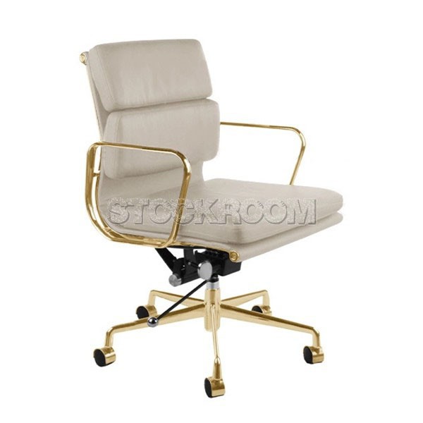 Eames Style Softpad Lowback Office Chair With Castors - Gold Frame