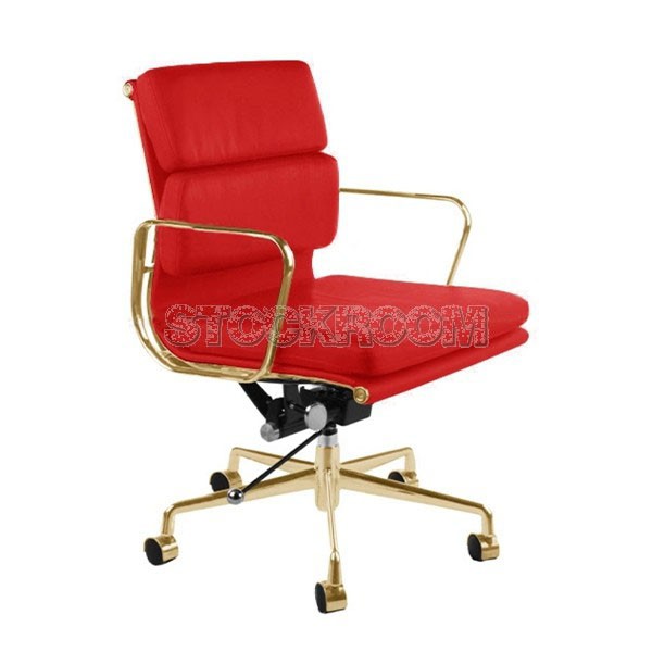 Eames Style Softpad Lowback Office Chair With Castors - Gold Frame