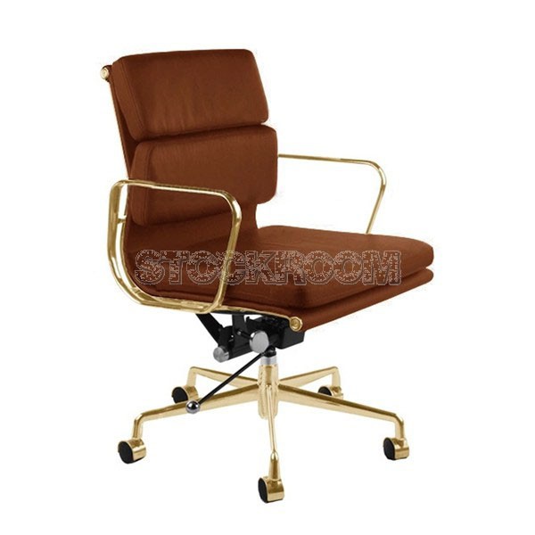 Eames Style Softpad Lowback Office Chair With Castors - Gold Frame