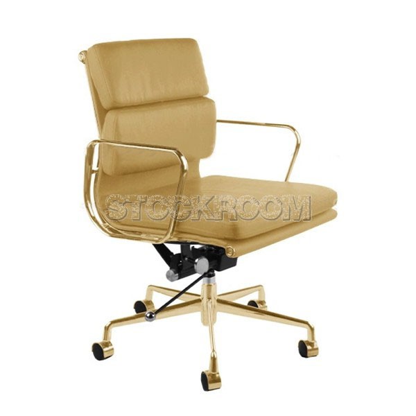 Eames Style Softpad Lowback Office Chair With Castors - Gold Frame