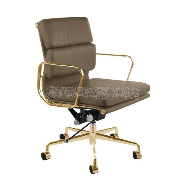 Eames Style Softpad Lowback Office Chair With Castors - Gold Frame