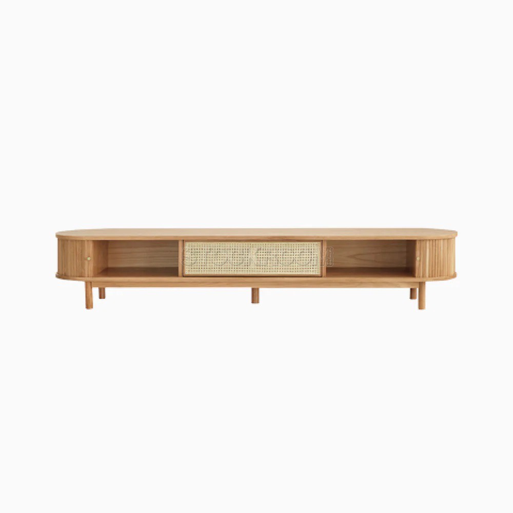 Earl Style Contemporary Solid Oak Wood TV Cabinet With Roller Shutter Doors