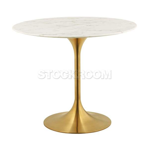 Eero Saarinen Tulip Style Dining Table with Brass Base - Marble