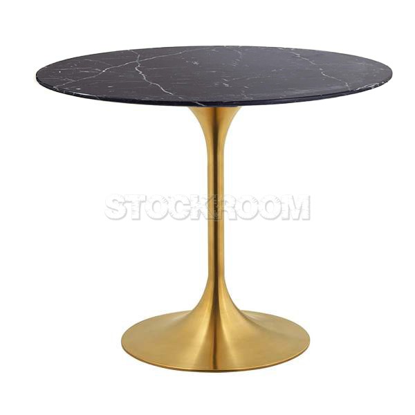 Eero Saarinen Tulip Style Dining Table with Brass Base - Marble