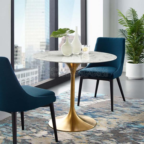 Eero Saarinen Tulip Style Dining Table with Brass Base - Marble