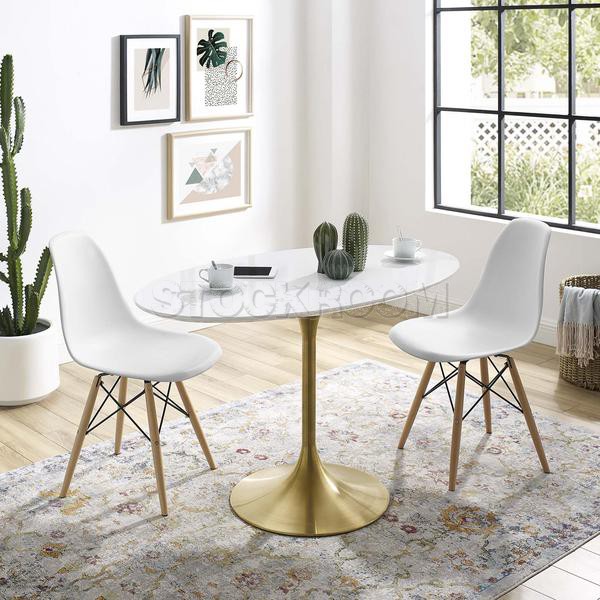 Eero Saarinen Tulip Style Mini Oval Dining Table with Brass Base