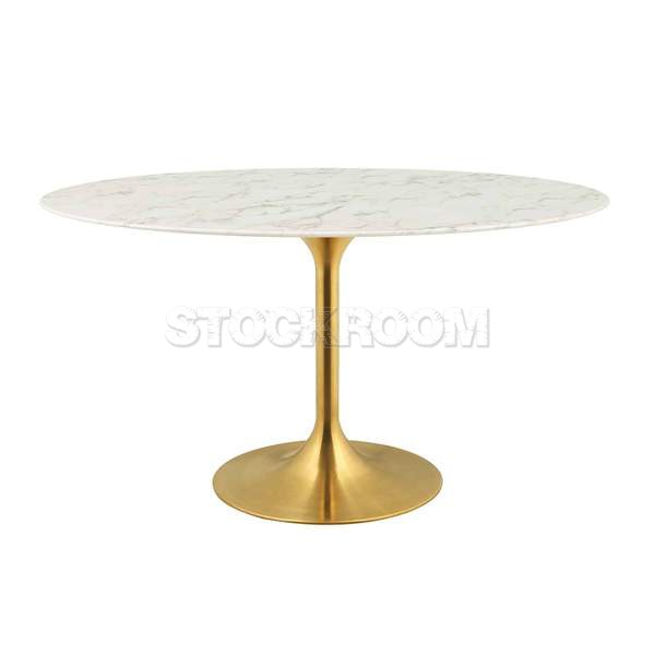 Eero Saarinen Tulip Style Mini Oval Dining Table with Brass Base - Marble