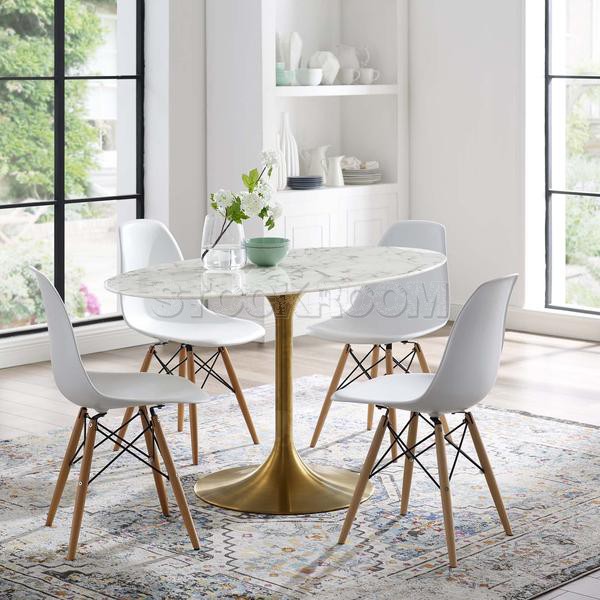 Eero Saarinen Tulip Style Mini Oval Dining Table with Brass Base - Marble