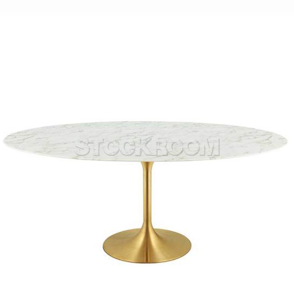 Eero Saarinen Tulip Style Oval Dining Table with Brass Base - Marble