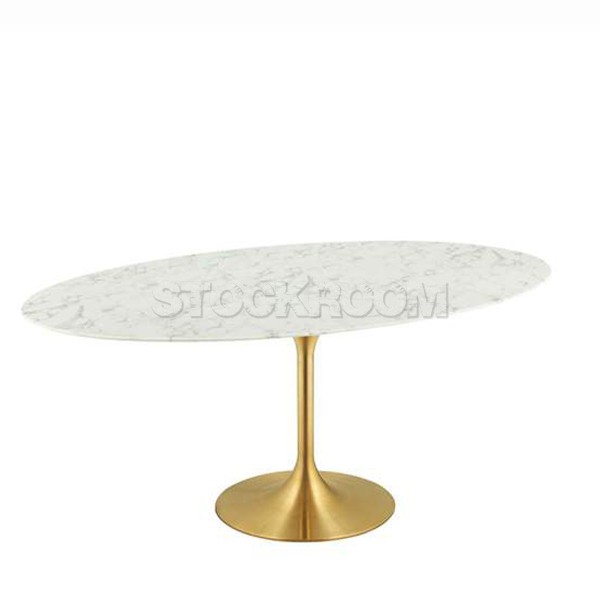 Eero Saarinen Tulip Style Oval Dining Table with Brass Base - Marble