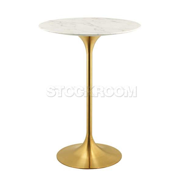 Tulip Style Marble Bar Table With Brass Base