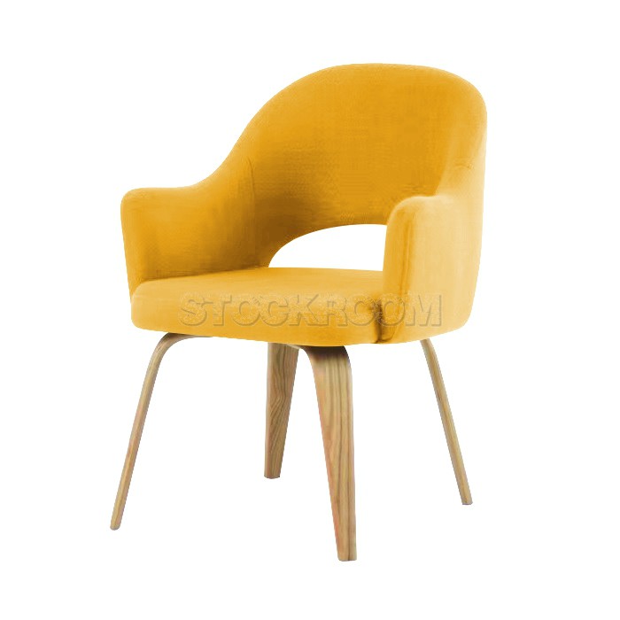 Eero Saarinen Style Executive Fabric ArmChair With Wooden Leg Dining Chair
