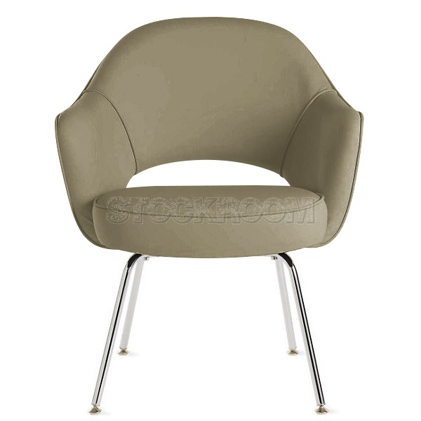 Eero Saarinen Style Executive Leather Armchair With Metal Leg