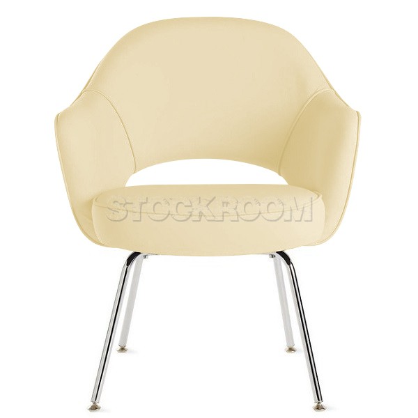 Eero Saarinen Style Executive Leather Armchair With Metal Leg