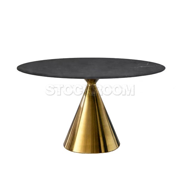 Eero Saarinen Tulip II Style Dining Table with Brass Base - Marble